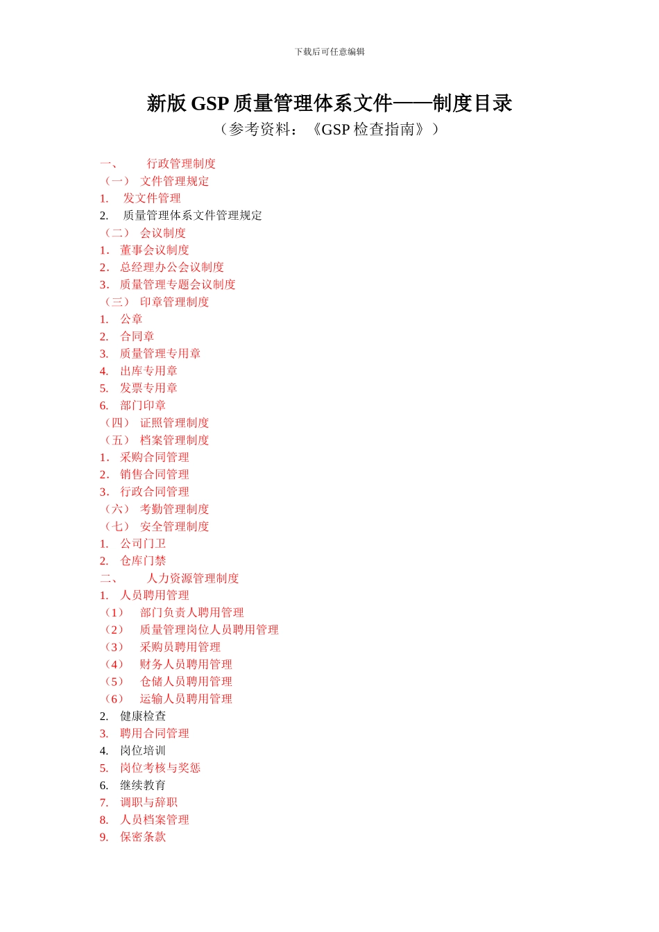 0.新版GSP质量管理体系文件——制度目录_第1页