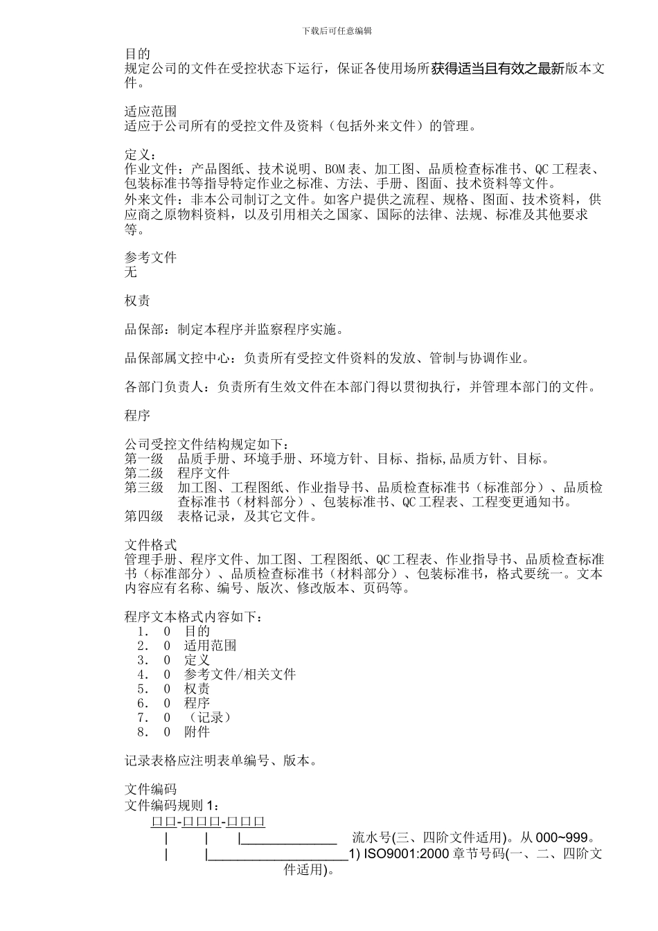 001文件管理及控制程序书_第1页