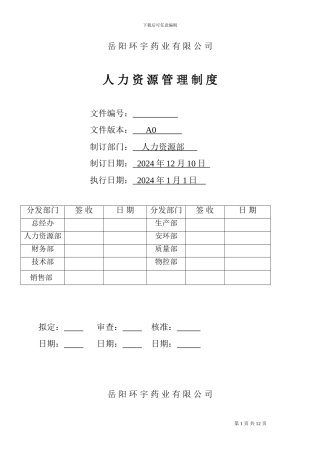 001人力资源管理制度