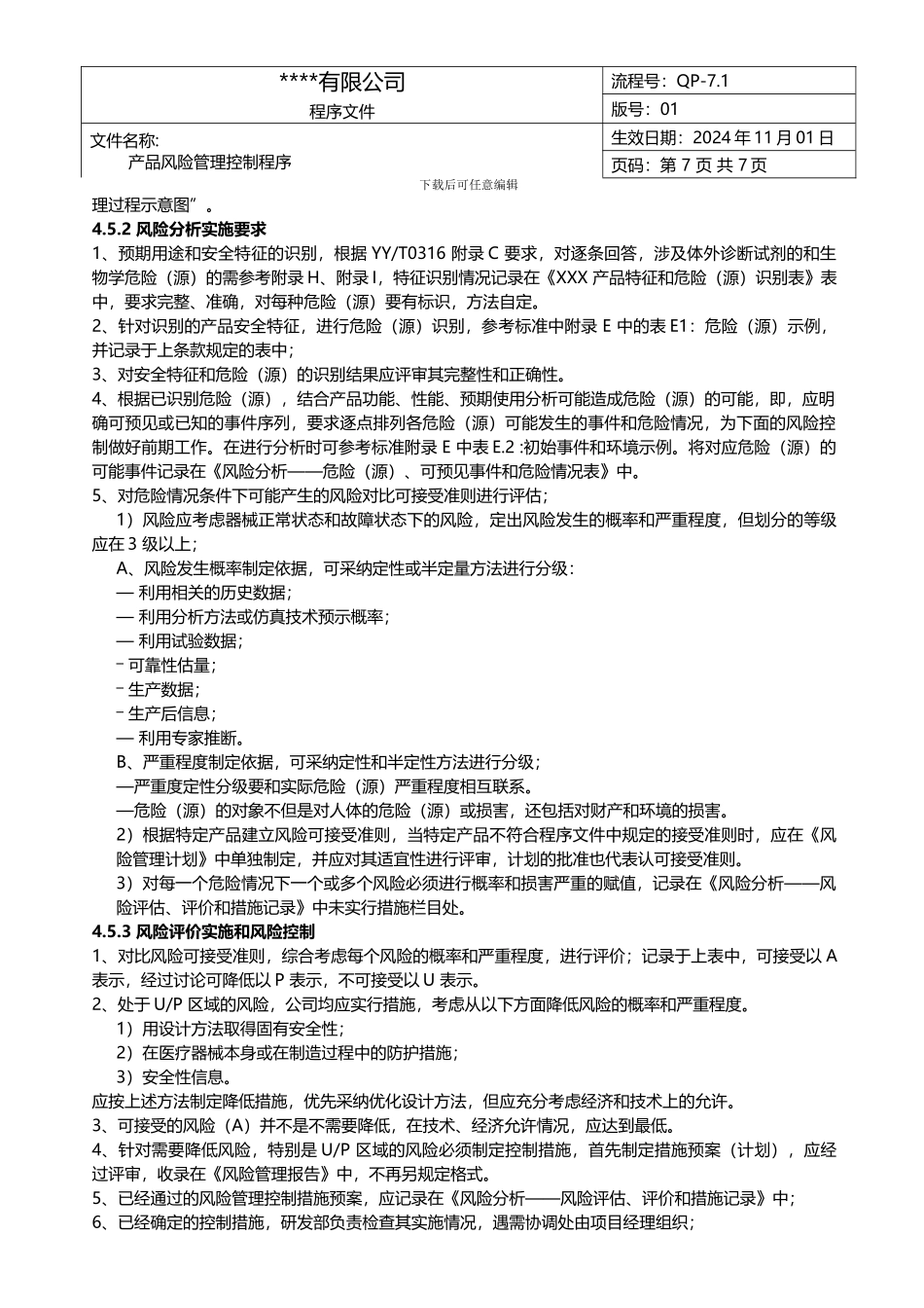 0316医疗器械产品风险管理控制程序2024版_第2页