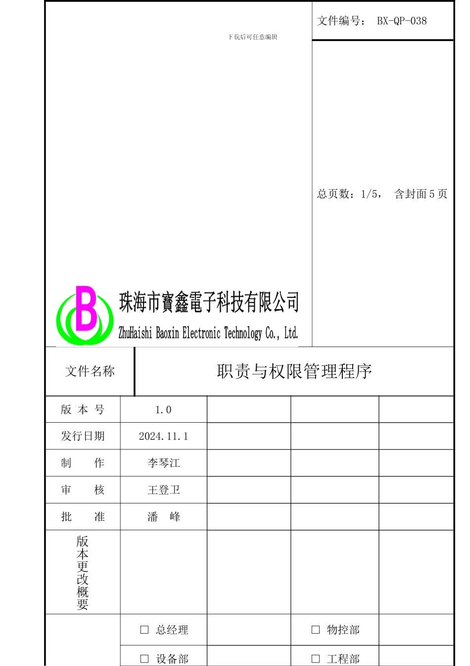 038职责与权限管理程序_第1页