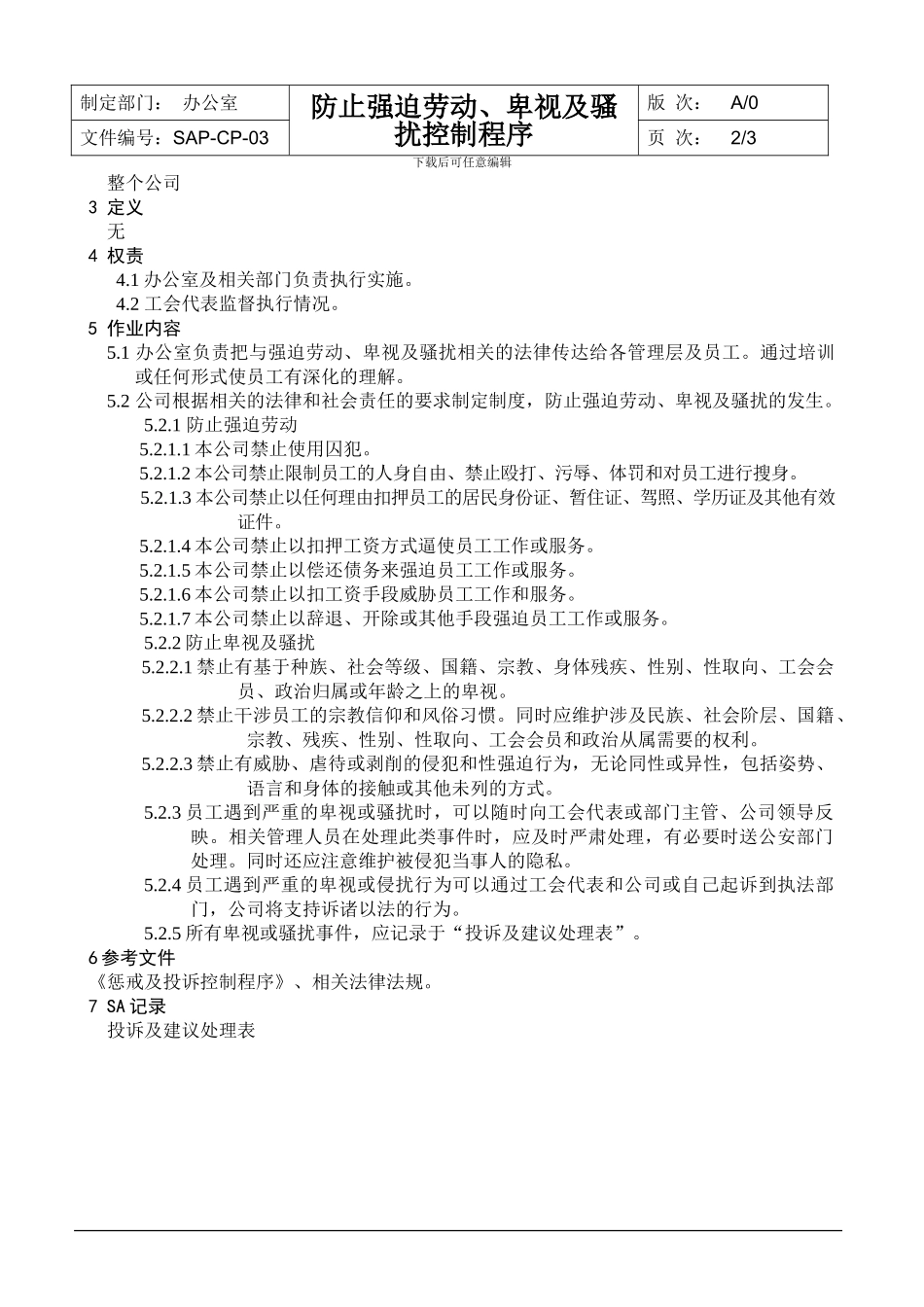 03防止强迫劳动、歧视及骚扰控制程序_第2页