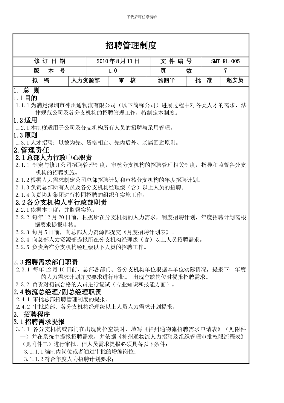 05-神州通物流招聘管理制度_第1页
