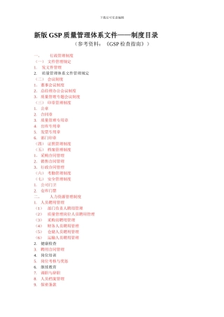 0新版GSP质量管理体系文件——制度目录