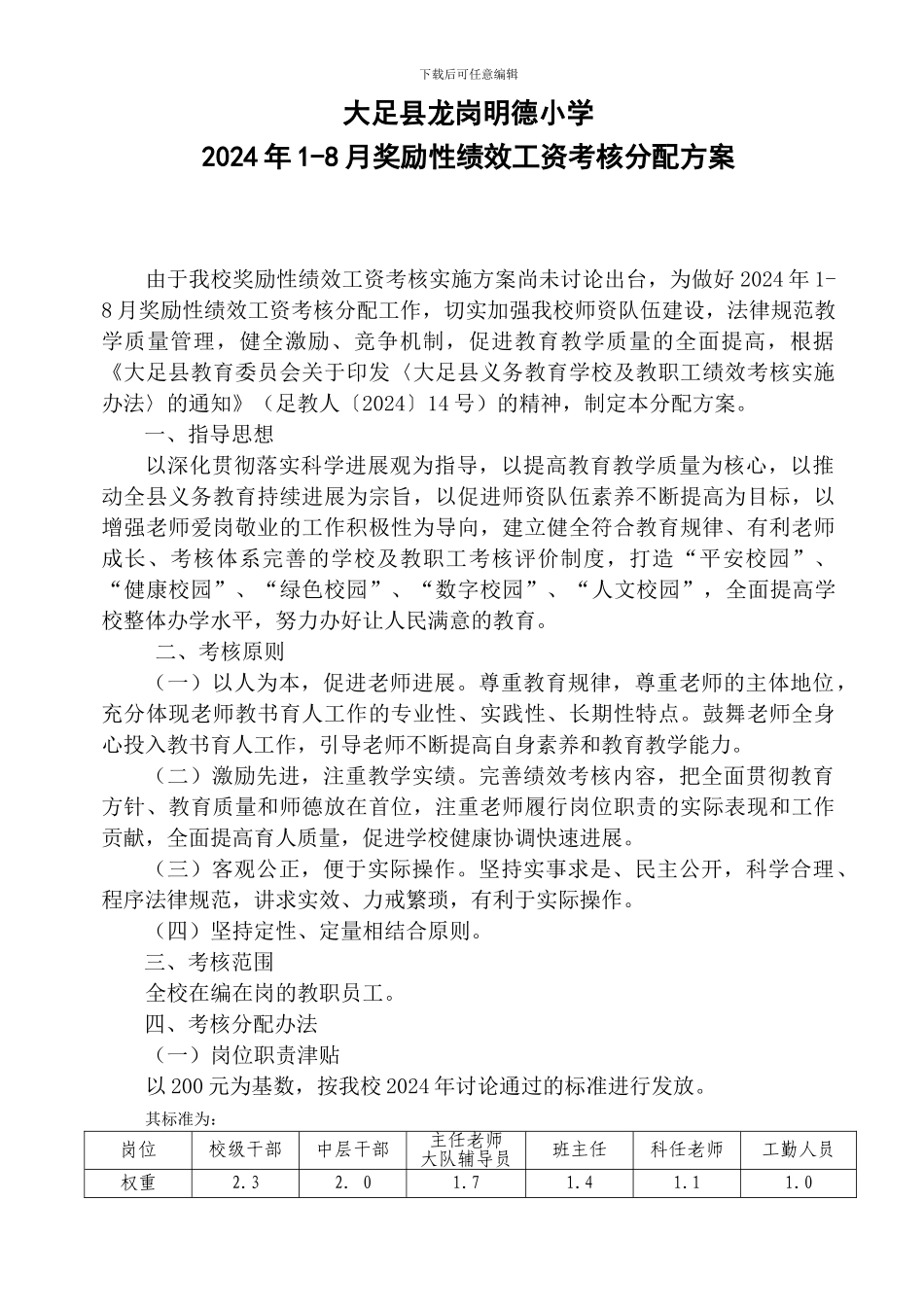 1-8月绩效工资考核分配方案_第1页