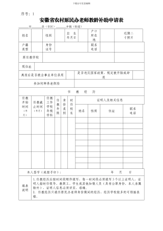 1.农村原民办教师教龄补助申请表