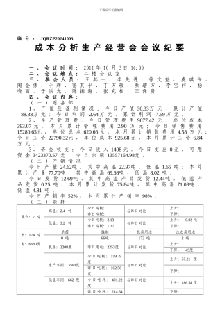 10.3江泉肉制品成本分析生产经营会会议纪要