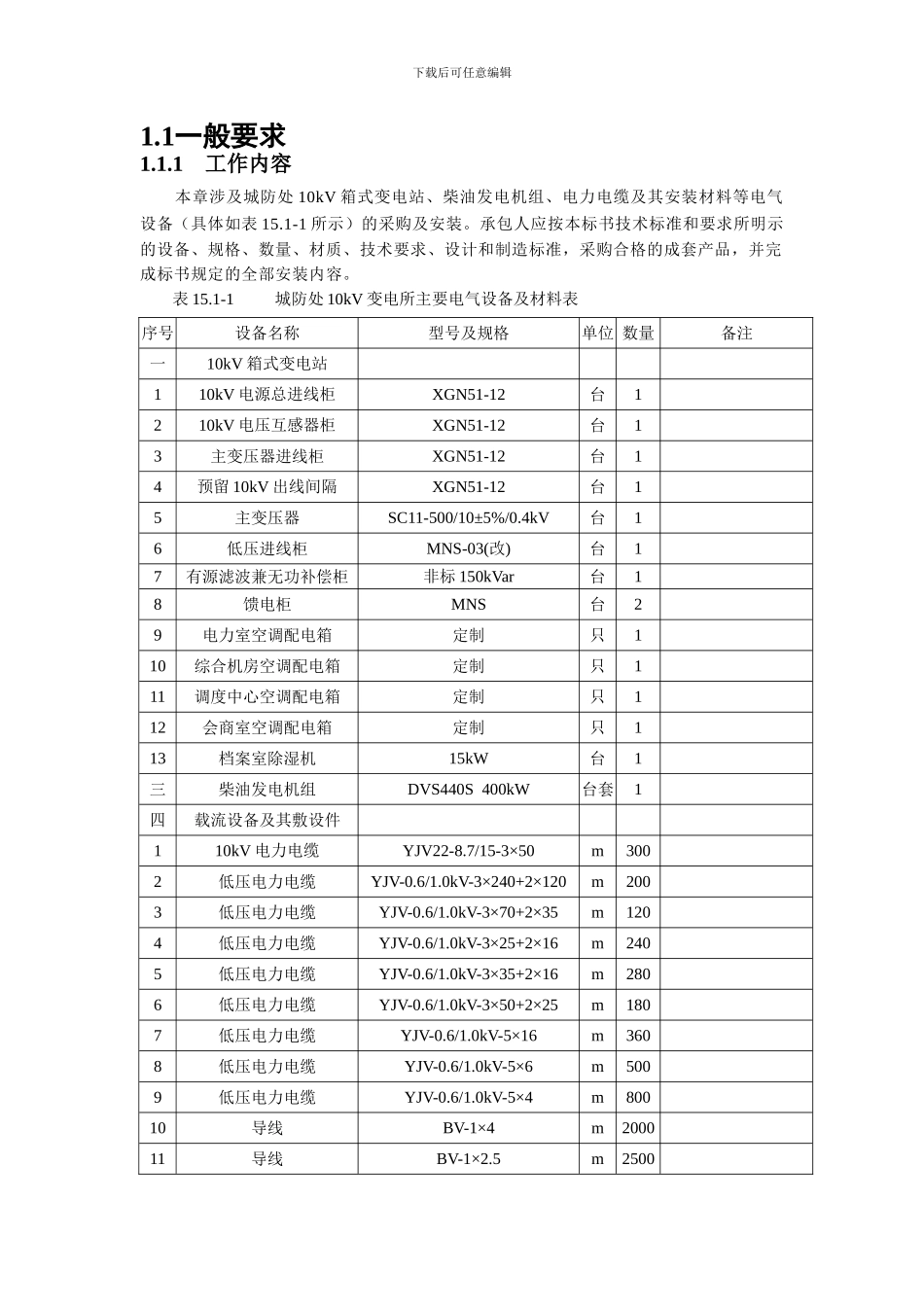 10KV箱式变电站---技术参数_第1页