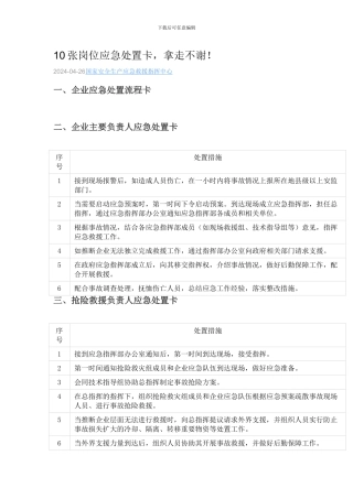 10张岗位应急处置卡