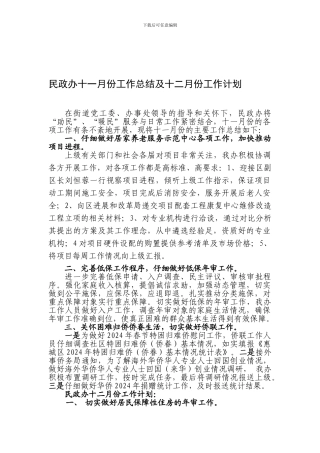 11民政办十一月工作总结十二月工作计划