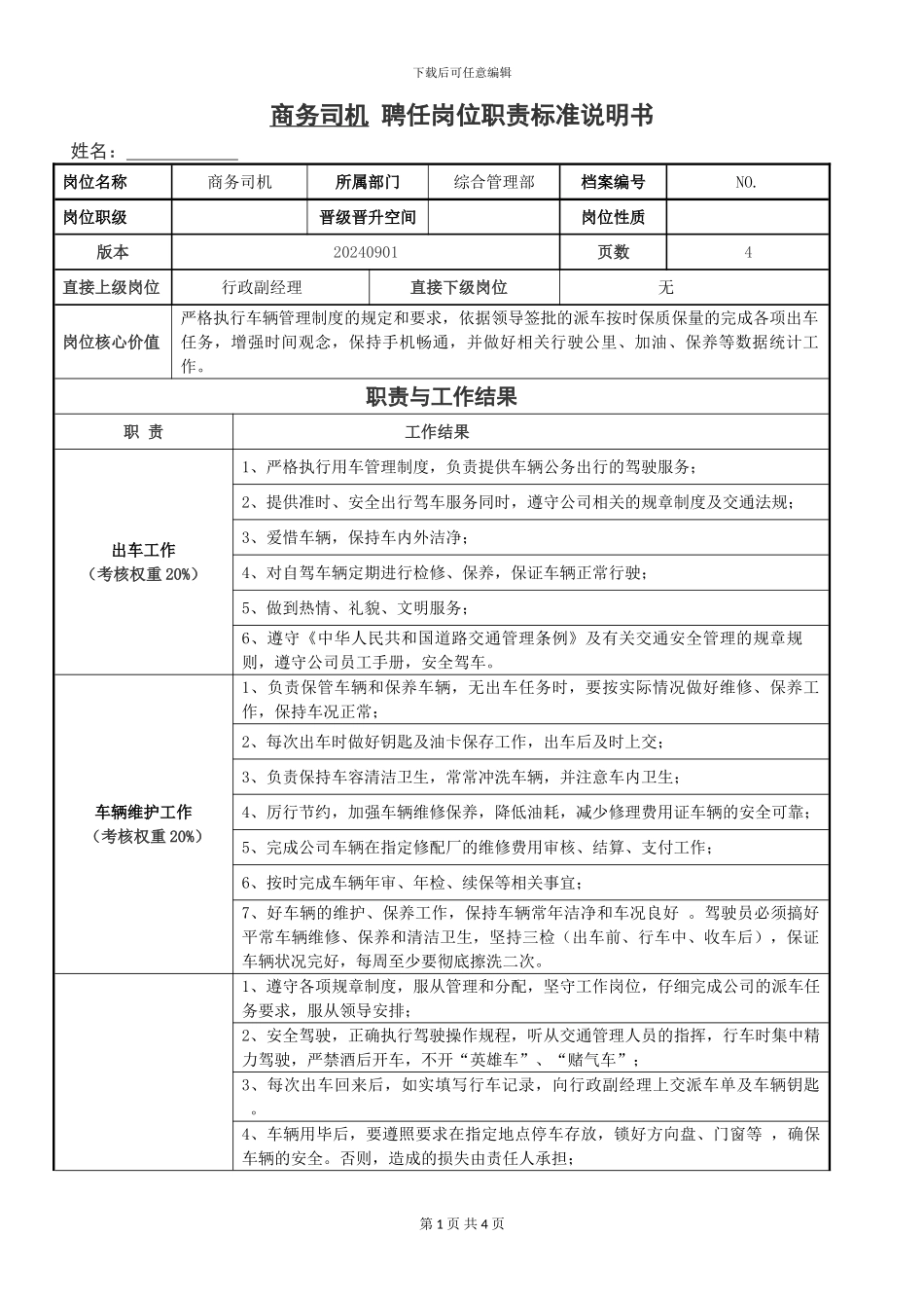 13、商务司机岗位职责_第1页