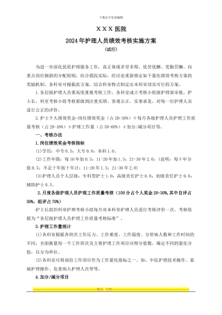 2014年护理人员绩效考核方案