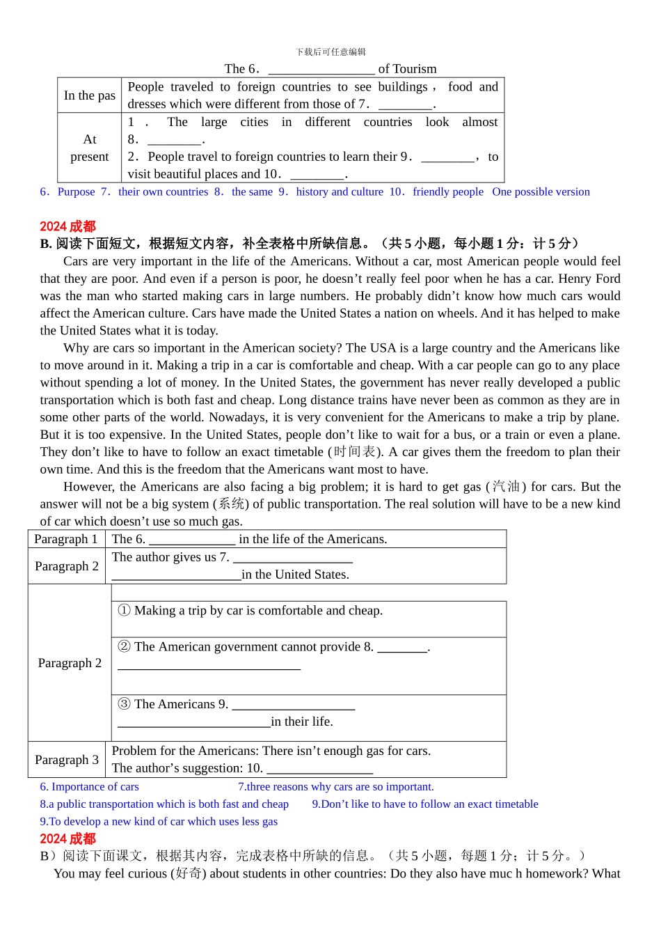 2024-2024成都中考英语B卷完成表格及答案_第2页