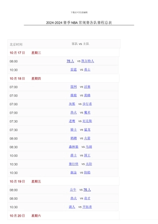 2024-2024赛季NBA赛程总表