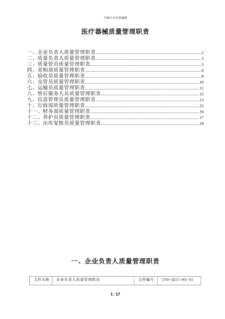 202406医疗器械质量管理职责_第1页