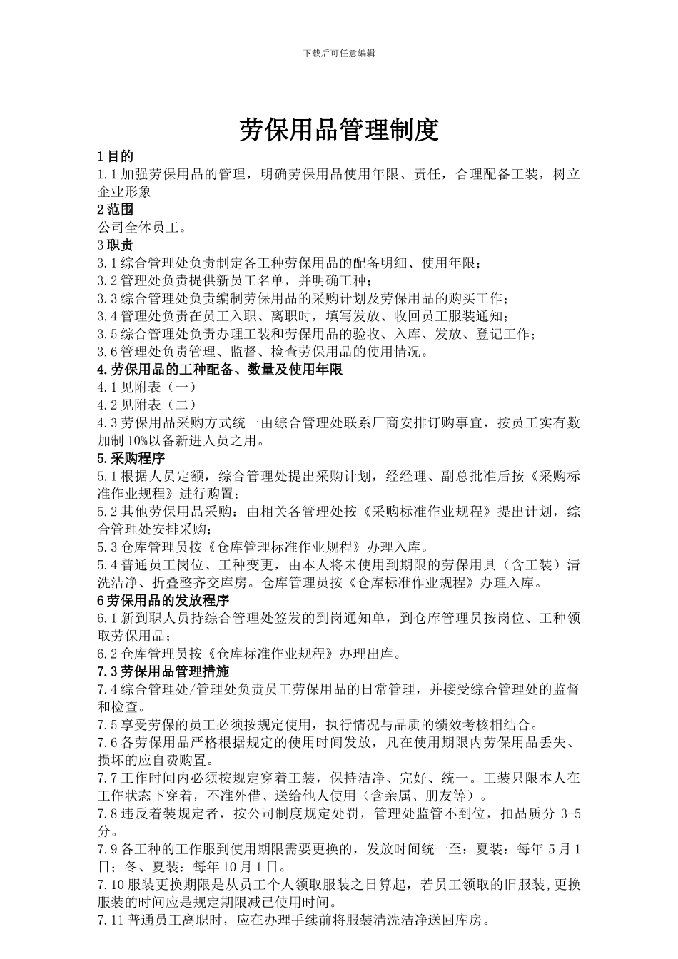 2024817劳保用品管理制度_第1页