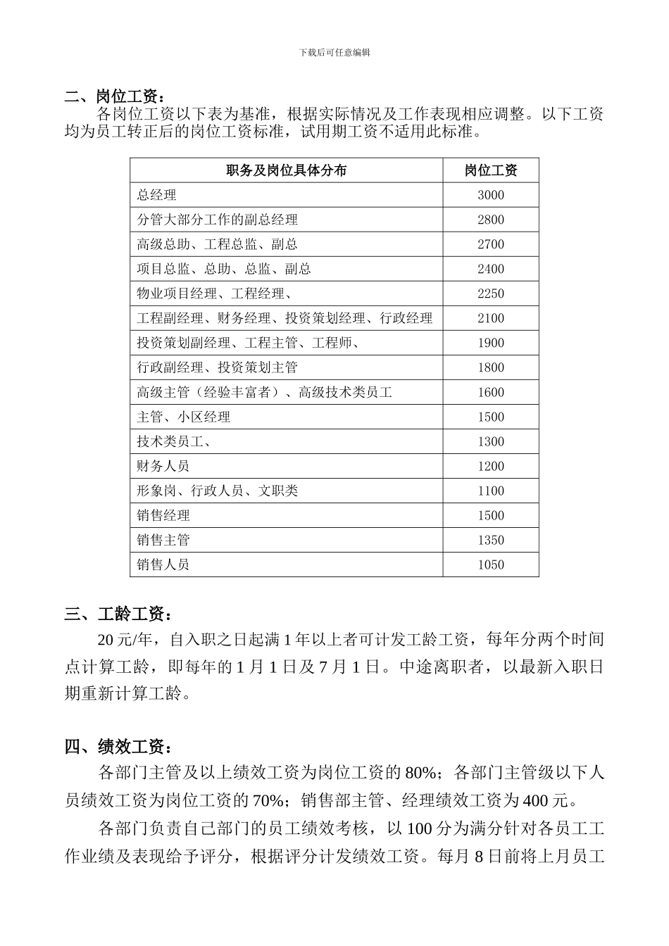 2024XXX房地产开发公司员工岗位薪酬制度_第2页