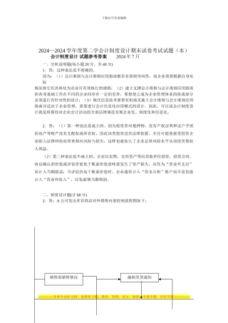 2024—2024学年度第二学期会计制度设计期末试卷考试试题参考答案