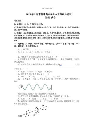 2024上海市高中学业水平等级考试物理试题