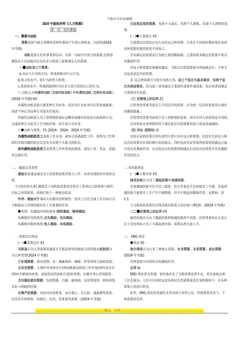 2024中级经济师人力资源复习要点_第1页