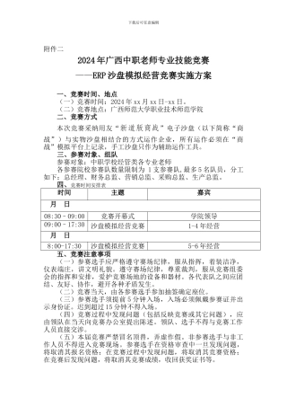2024中职教师技能大赛ERP沙盘模拟经营比赛实施方案