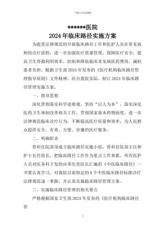 2024临床路径实施方案