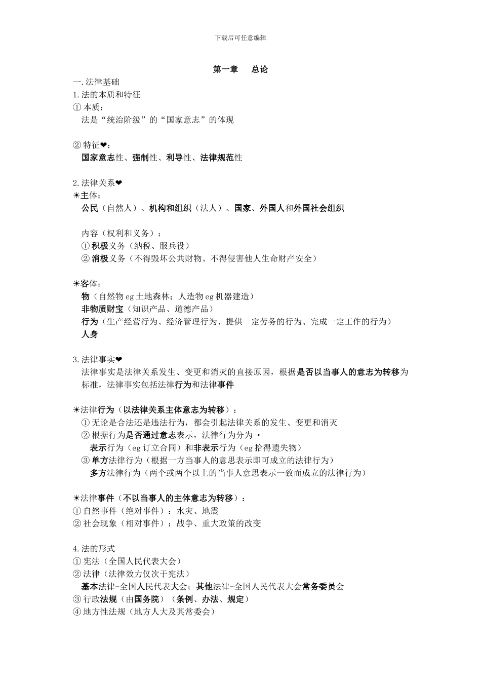 2024会计初级《经济法基础》第一章《总论》主要知识点_第1页