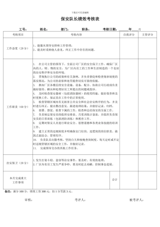 2024保安队长绩效考核表