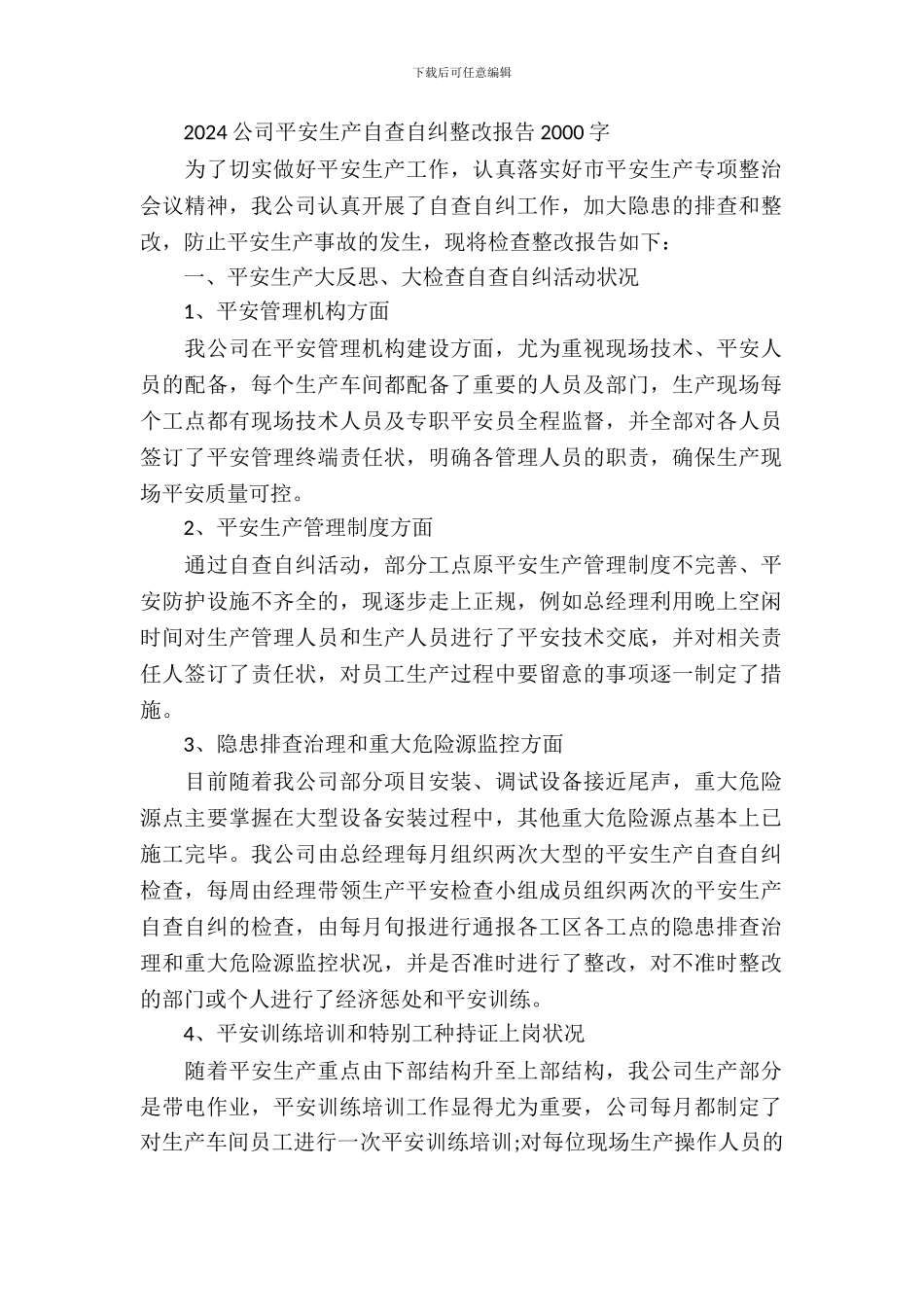 2024公司安全生产自查自纠整改报告_第2页