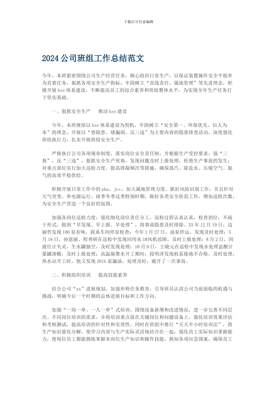 2024公司班组工作总结范文_第1页