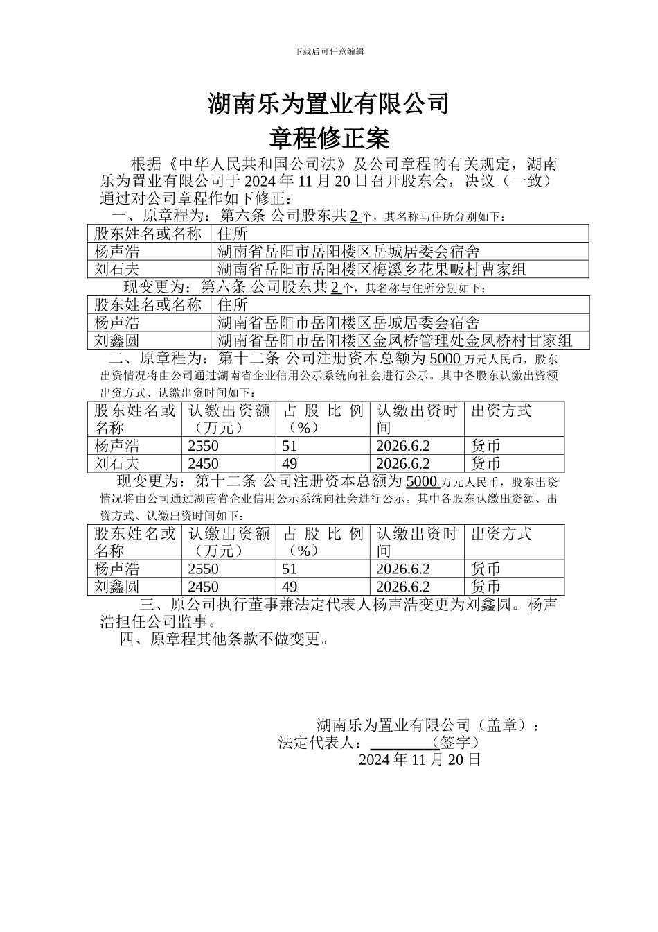 2024公司章程修正案_第1页