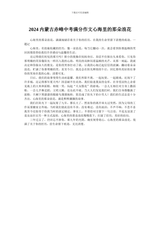 2024内蒙古赤峰中考满分作文心海里的那朵浪花