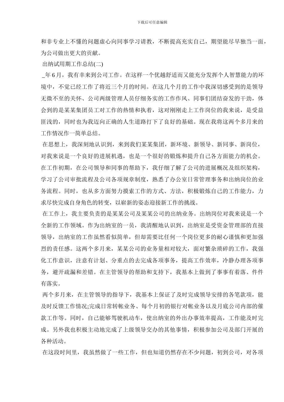 2024出纳试用期工作总结报告范文5篇_第3页