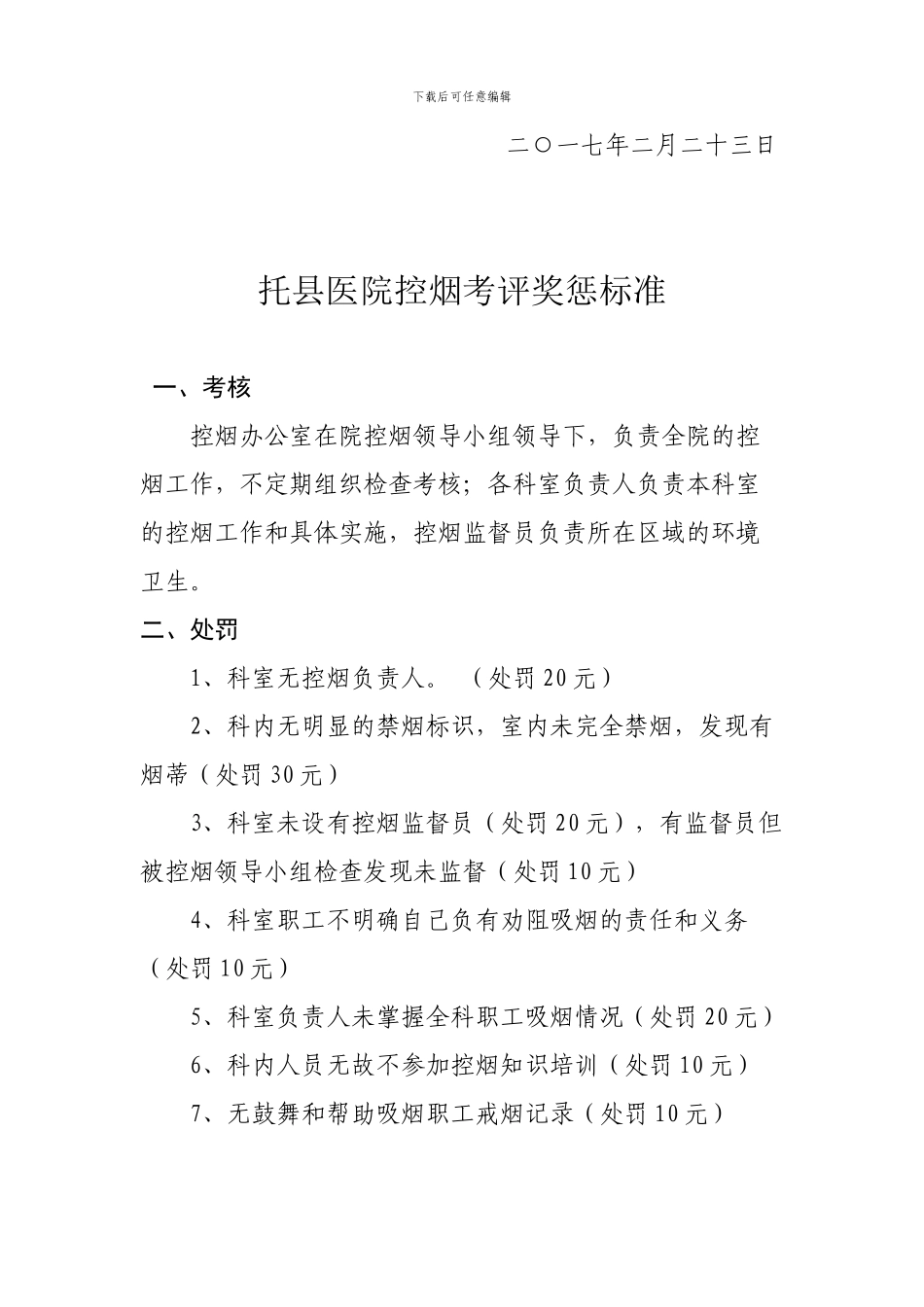 2024医院控烟考评奖惩制度、考评奖惩标准、考评奖惩记录表_第3页