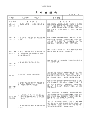2024双体系900114001内审检查表