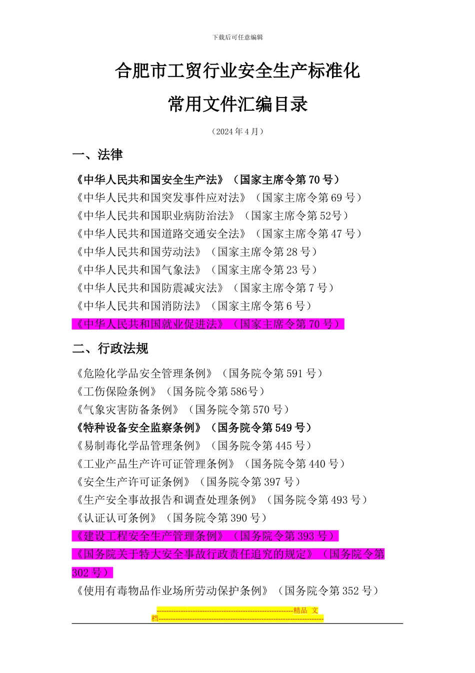 2024合肥市工贸安全生产标准化常用文件汇编目录_第1页
