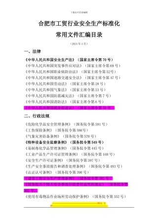 2024合肥市工贸安全生产标准化常用文件汇编目录