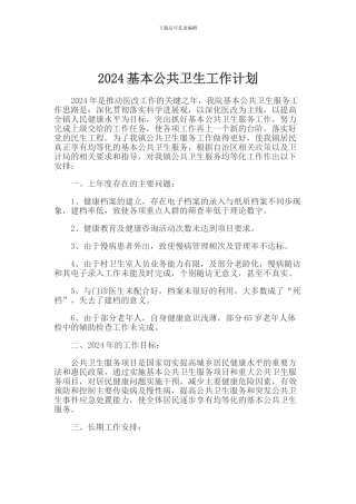 2024基本公共卫生工作计划