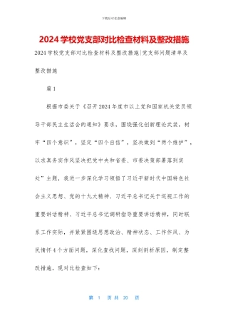 2024学校党支部对照检查材料及整改措施