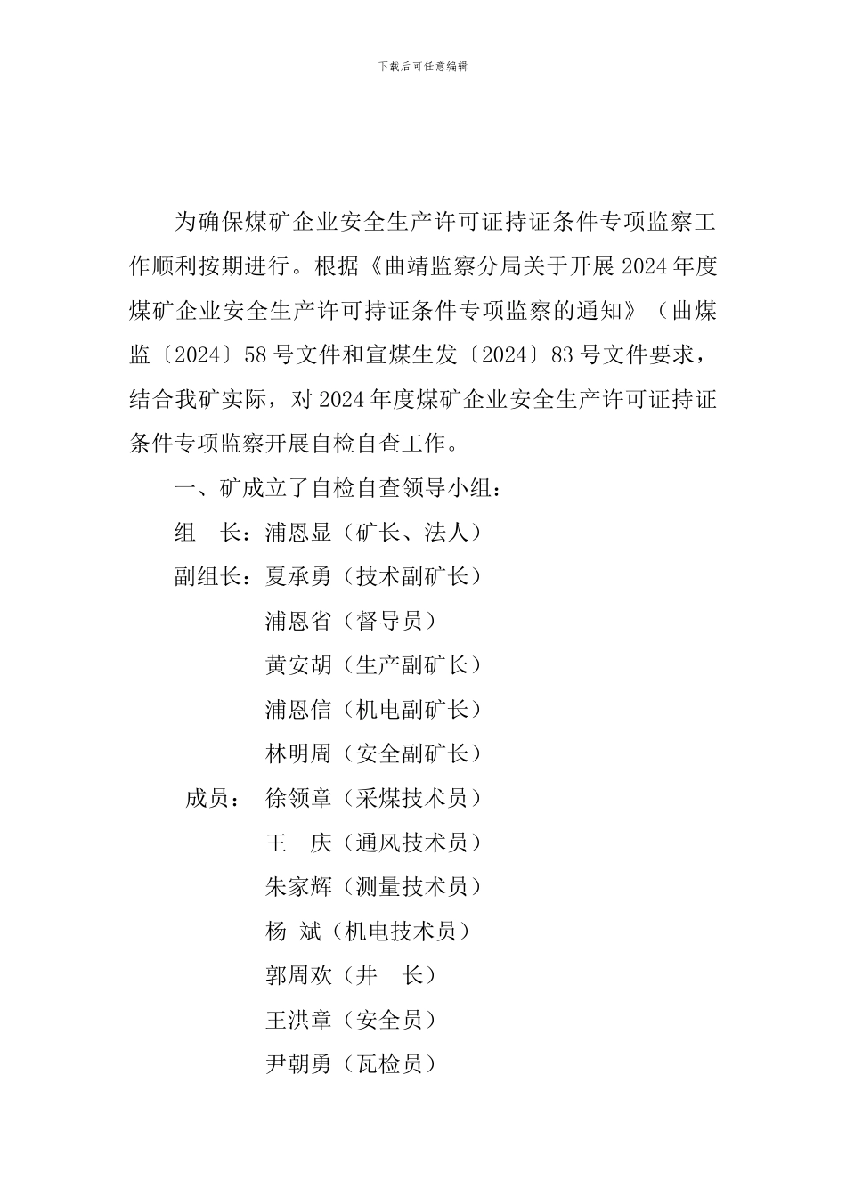 2024安全生产许可持证专项监察自检报告_第2页