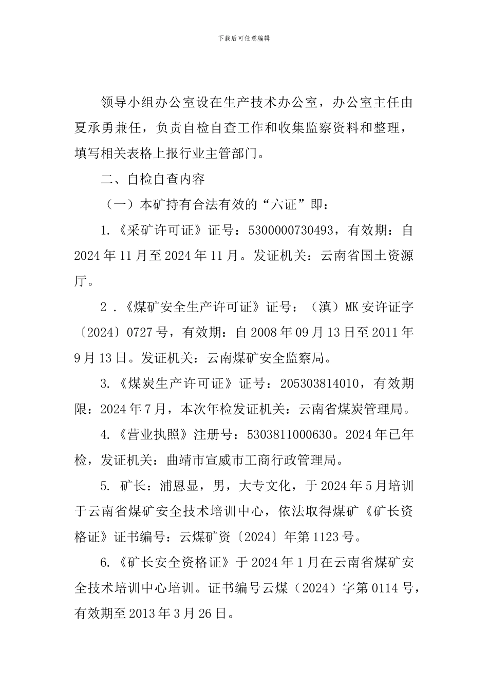 2024安全生产许可持证专项监察自检报告_第3页