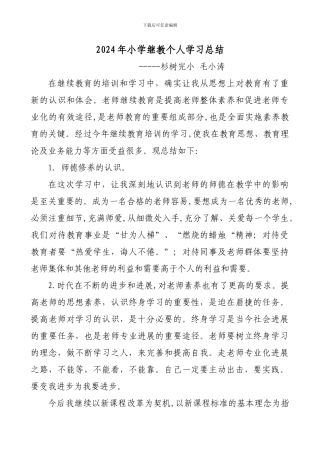 2024小学教师继续教育个人学习总结