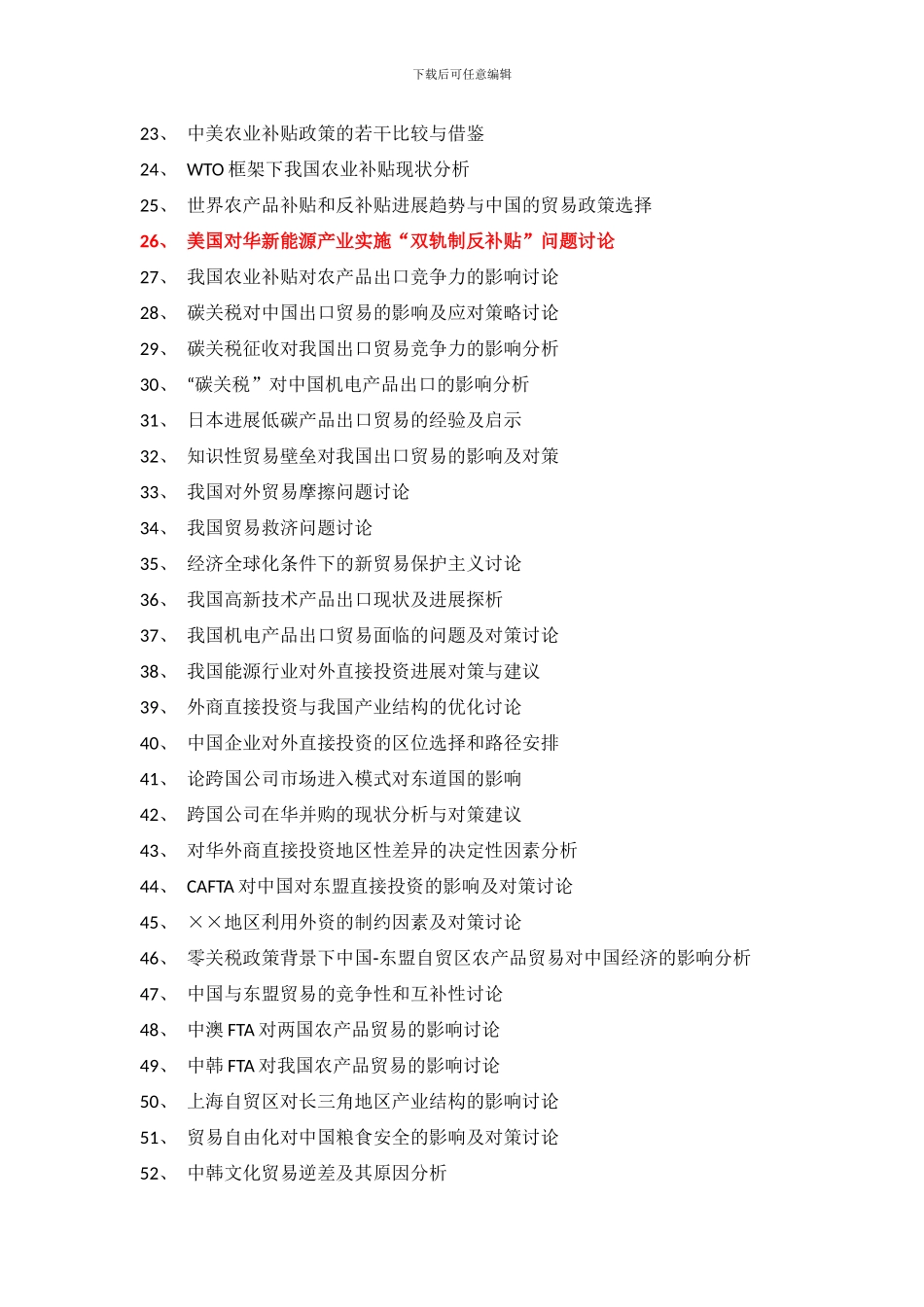 2024届国际经济与贸易专业毕业论文选题_第2页