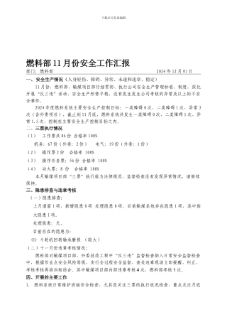2024年11月份燃料部安全生产工作汇报