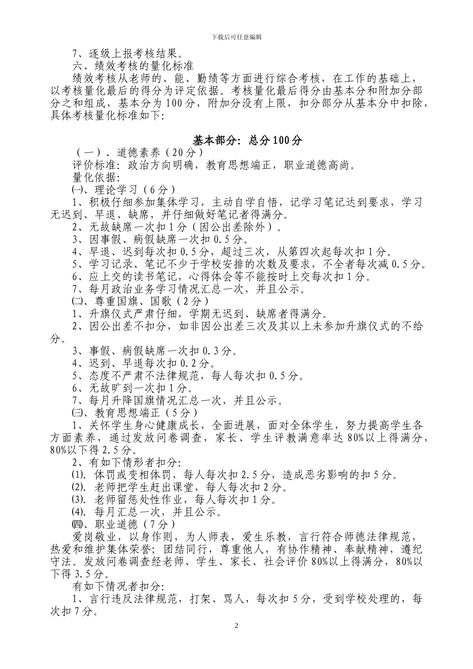 2024年12月教职工绩效考核实施细则修改稿_第2页