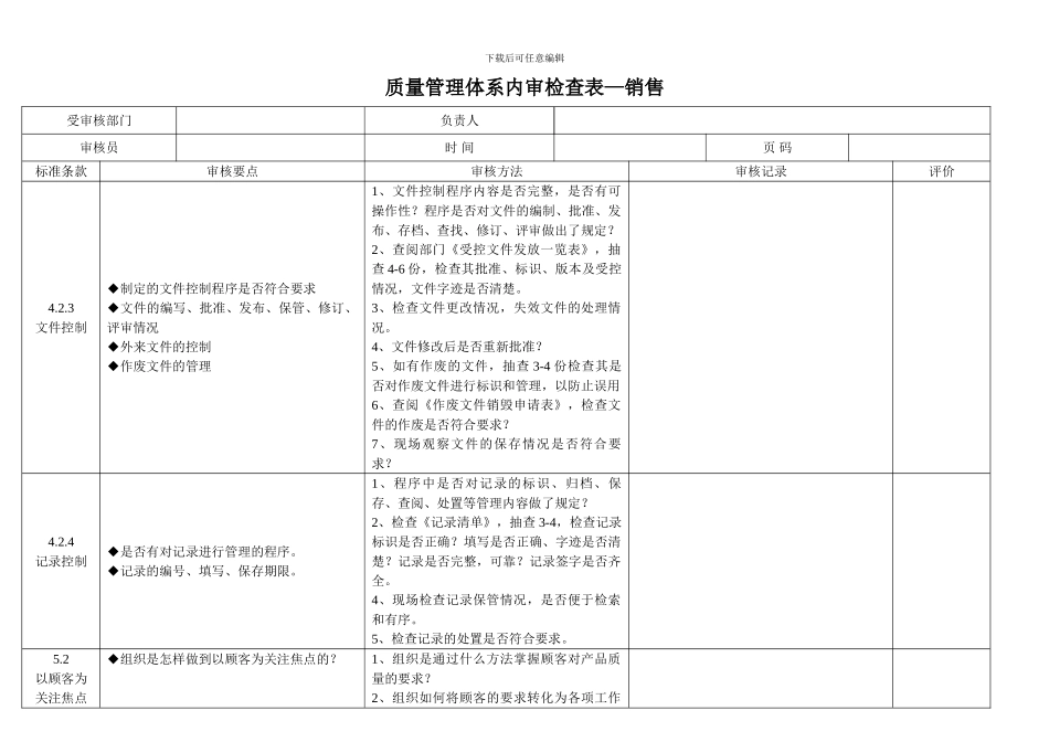 2024年3月内审检查表_第1页