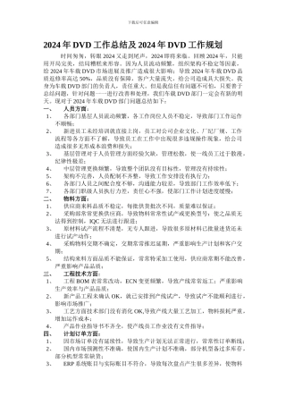 2024年DVD工作总结及2024年DVD工作规划