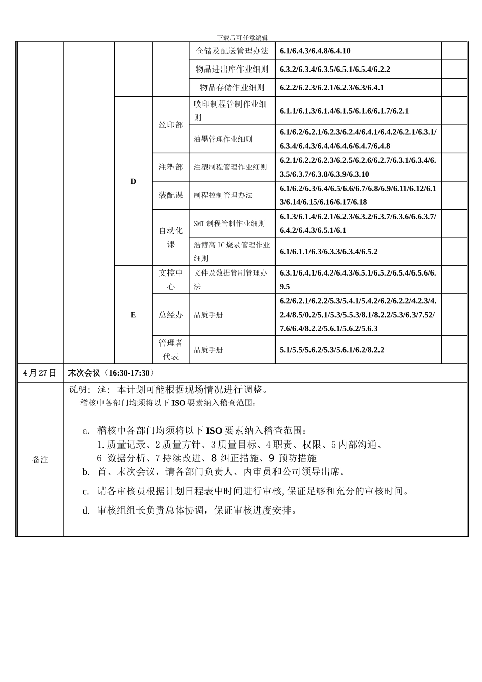 2024年ISO内审日程计划_第2页