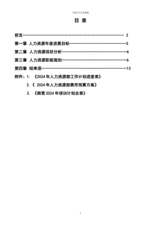 2024年XXX人力资源部规划