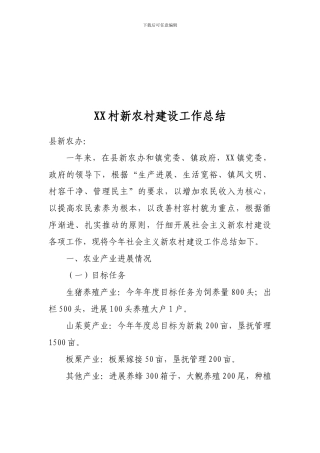 2024年XX村新农村建设示范村工作总结